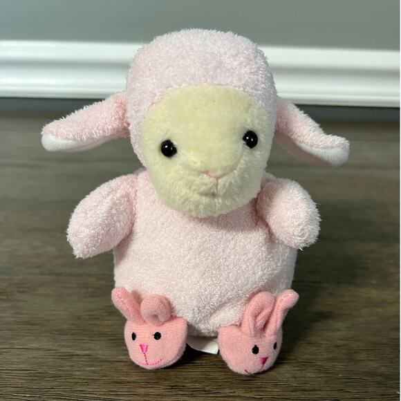 Best Made Toys Terry Cloth Sheep‎ Lamb Lovey With Pink Bunny Slippers Plush - Picture 1 of 5